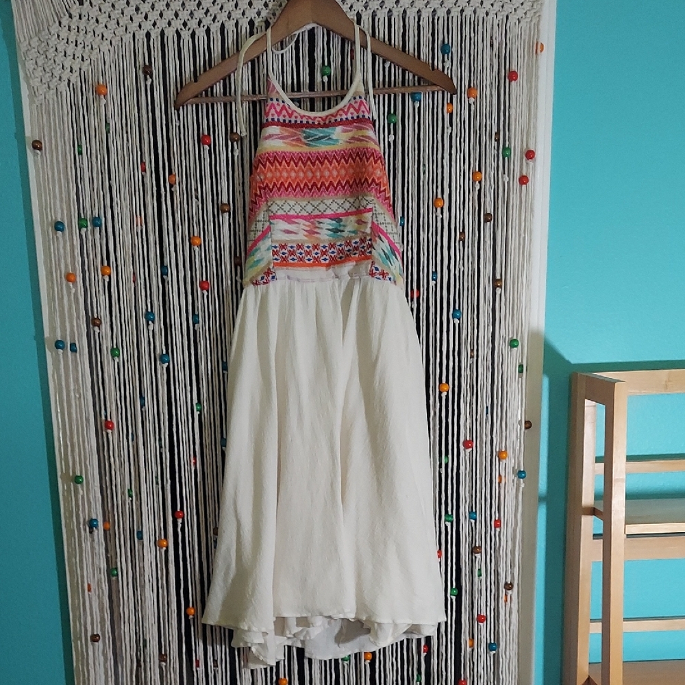Willow & Clay Aztec Print Halter Midi Dress in Cream and Pink